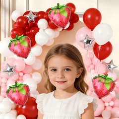 Strawberry Balloon Garland Arch Kit, 143pcs Red Pink and White Balloons with …