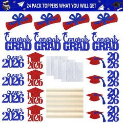 24 PCS Red Blue Class Of 2026 Graduation Centerpiece Sticks Table Decoration