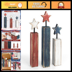 Patriotic 4th of July Table Decorations – 3PC Red White Blue Retro Decor for Hom