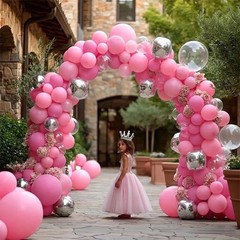 Pink Silver Balloon Garland Light Pink Balloon Arch Kit with Clear Bobo Ballo…
