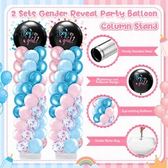 2 Sets Gender Reveal Balloon Column Stand Kit Jumbo Black Baby Boy or Girl Ba…