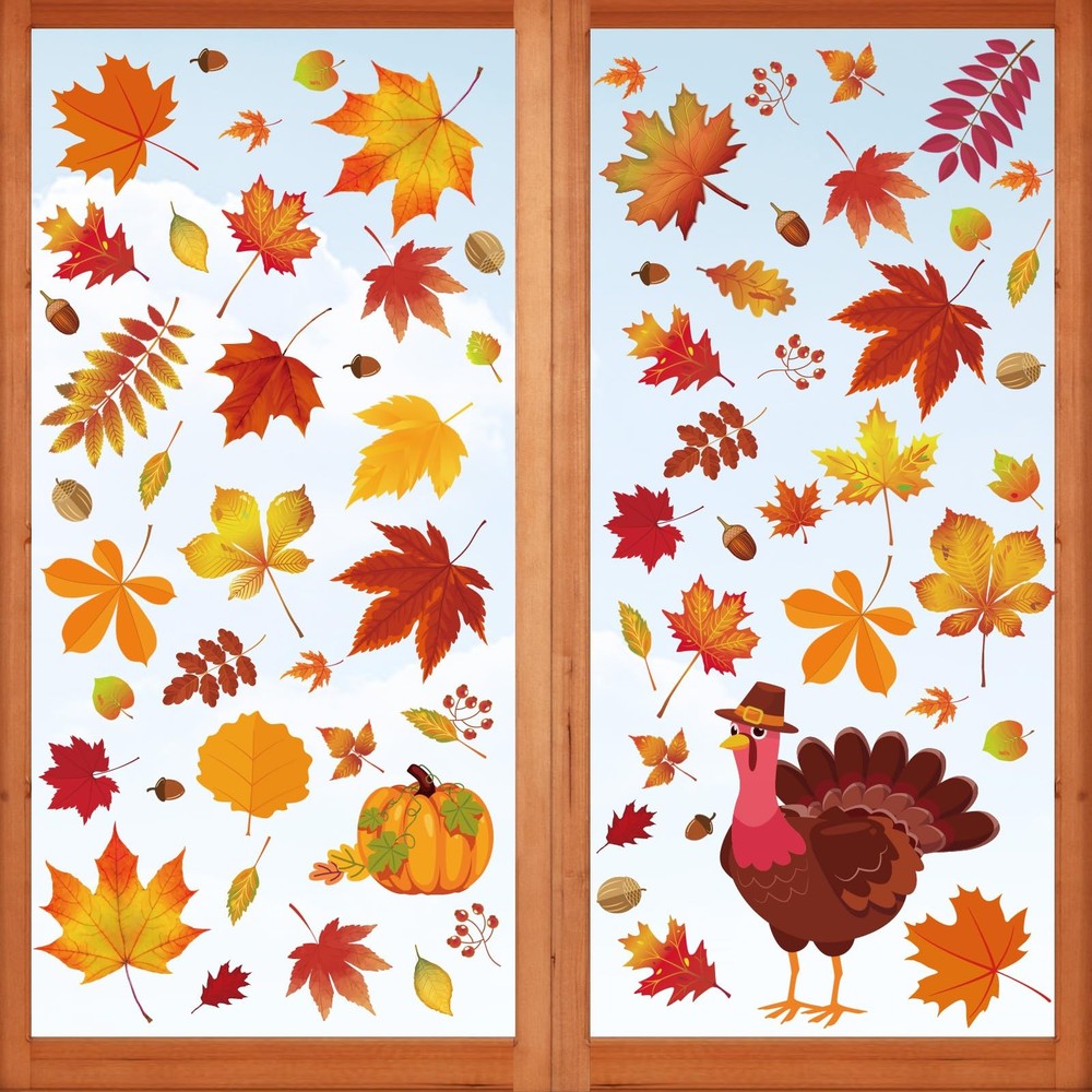 164 PCS Fall Window Clings for Glass Windows Autumn