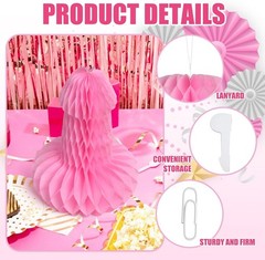 Bachelorette Willy Honeycomb Centerpieces 4 Pack 10″ Pink Hen Party Bridal