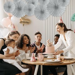 20 PCS Silver Grey Hanging Paper Fan Decorations for Wedding Birthday Party
