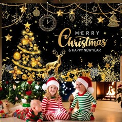 Extra Large Merry Christmas and Happy New Year Banner 72″ x 48″ Black
