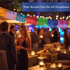 Mexican Party Banners 5 Pack with 10 Plastic Flags per Banner Papel Picado M…