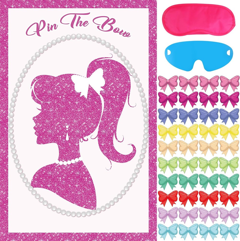 Pink Birthday Party Decorations Girls Princess Games Pin The Bow