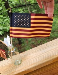 NEW! Tea Stained 4″ x 6″ American Flag on Wood Stick with Gold Top – 2/Pack USA