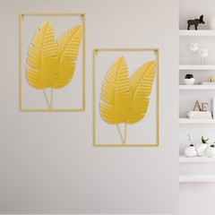 2PCS Wall Decorations Gold Iron Leaf Wall Hanging Home Decor w/Frame Wall Decor