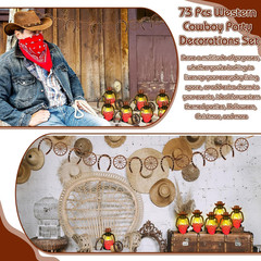 Arrowbash 73 Pcs Western Party Decoration Mini Cowboy Cowgirl Hats Lanterns Set