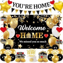 Welcome Home Decoration – Black & Gold We Missed You Banner, Glitter Party Suppl