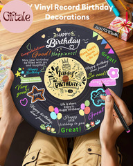 2PCS Vinyl Records Guest Book for Birthday, Happy Birthday Decorations, Unique S