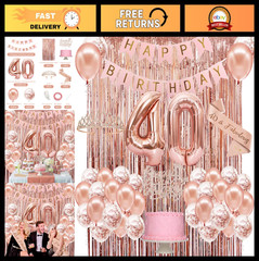 40th Birthday Decorations Set for Women – Rose Gold Crown, Sash, Banner, Balloon