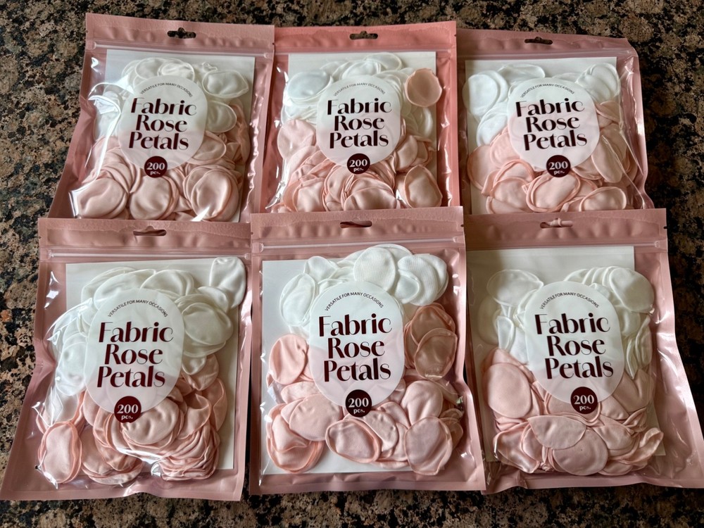 NEW 6 Packs 200 Count Fabric Rose Petals White Pink