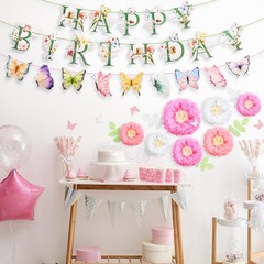 Fullhawl 24 Pcs Flower Birthday Banners Wildflower Spring multicolor