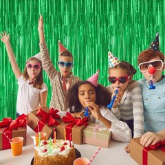 2 Pack Green Tinsel Backdrop 3.28×7.05 FT for St Patricks Day Party