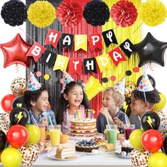 Red Black Yellow Party Supplies,Include Balloons Happy Banner Fringe Curtain …