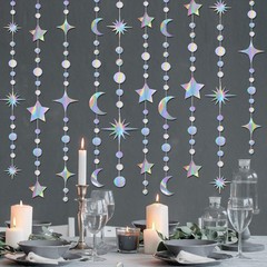 4 Pack Multi Iridescent Party Garland Star&Moon Holographic
