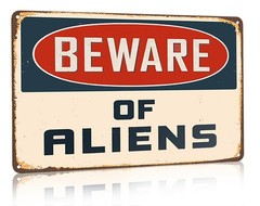 Alien Gifts Vintage Alien Decor Beware of Aliens Funny Metal Sign for Home Be…