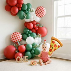Premium Pizza Party Decorations Kit & Red Dark Green White Latex Balloon arch…
