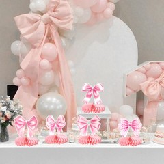 9 PCS Pink Bowknot Honeycomb Table Centerpieces Baby Shower Birthday Decor