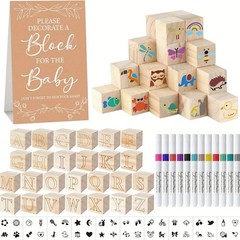 Creative Baby Shower ABC Block Decoration Kit DIY Wooden Letters with Fabric Pen