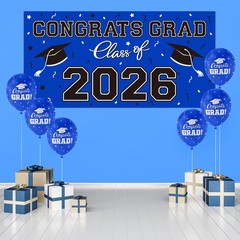 Graduation Party Decorations 2026 Backdrop – 65″ x 32.7″ Congrats Grad Banner BL