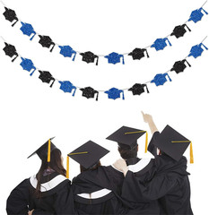 Blue Graduation Decorations Class of 2026 Graduation Banner Pre-Strung Glitter C