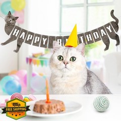 Adecortalk Grey Cat Birthday Banner