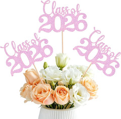 Graduation Centerpieces for Tables, 24 PCS Pink Double-Sided Glitter Class