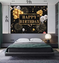 7x5ft Happy Birthday Backdrop Banner, Birthday Party Decor,Black Gold Poster Pho