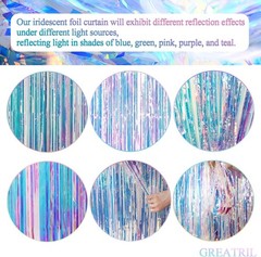 Iridescent Party Streamers Backdrop – Neon Transparent Holographic Tinsel Foi…