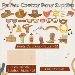 Cowboy Photo Booth Prop Wild West Birthday Party Fancy Dress Selfie Mask 25pcs
