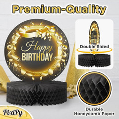 Happy Birthday Table Decoration Centerpieces – (4 Pack, Black & Rose Gold), D…