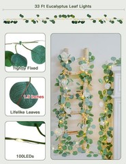 Vines with Lights Battery Operated, 33ft 100 LED Eucalyptus Garland String