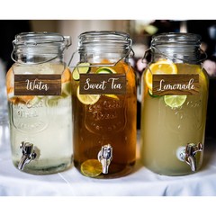 Wood Beverage Labels Sign Set , 7 Pc Drink Labels Carafe, Dispenser, Bottles