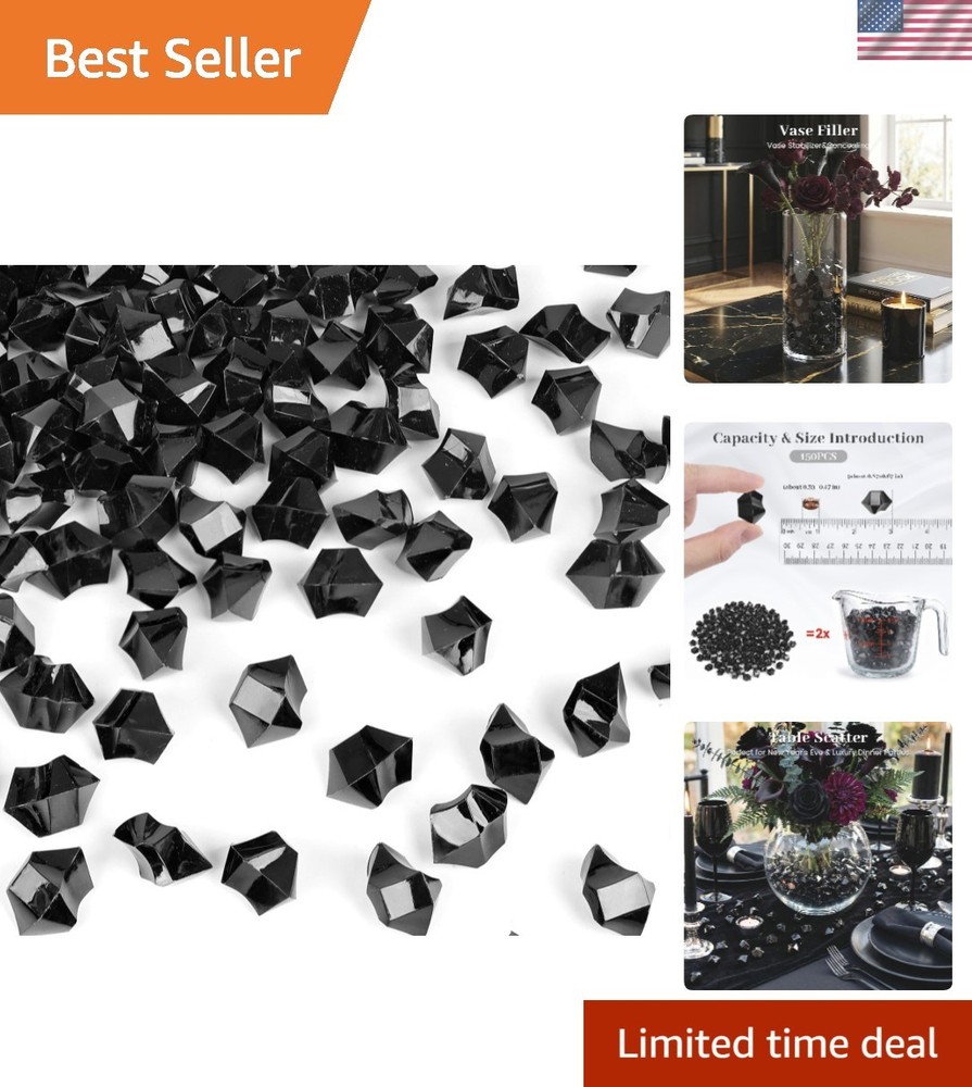 Luxurious 150PCS Black Fake Ice Rocks – Versatile Table Scatter & Craft Gems