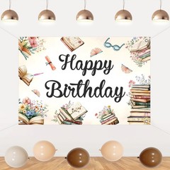 Vintage Brown Book Decorations Set – Storybook Happy Party Balloon, Banner, C…