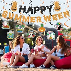 Happy Summer Ween Party Decorations, 10PCS Summer Halloween Glitter Banners