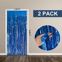 Elegant 2-Pack Tinsel Curtains: Perfect Blue Party Decor for Celebrations