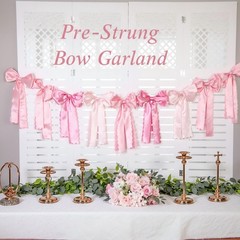 Pink Bow Garland Decor for Coquette Party Decorations, Pre-Strung Pink Satin …