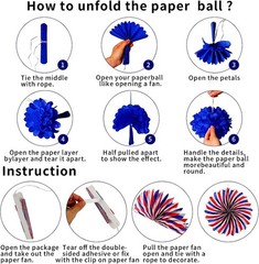 26Pcs Patriotic Decorations LOVE Banner Red White Blue Paper Fans Star Strea…