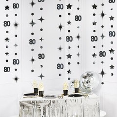 Black 80th Birthday Decorations Number 80 Circle Dot Twinkle Star Garland Met…