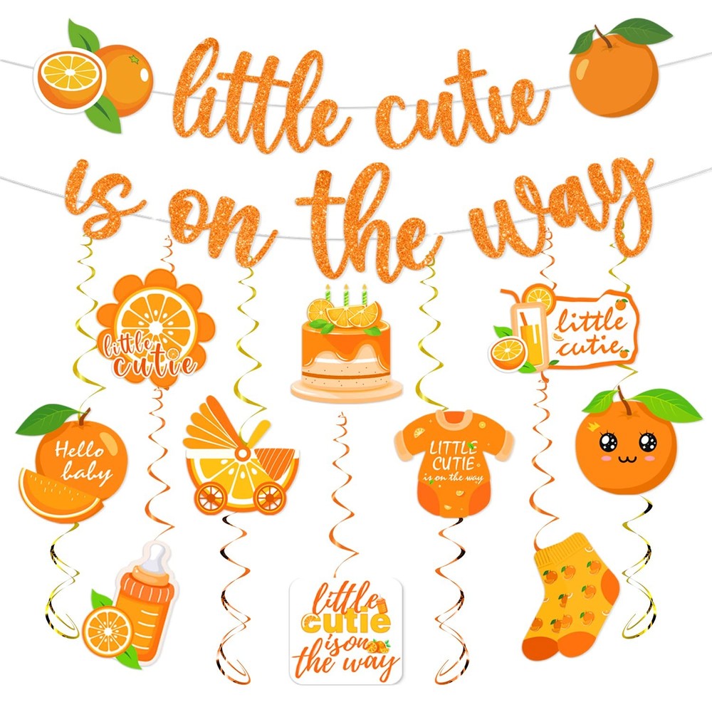 Little Cutie Baby Shower Decorations – 16pcs Orange Party Decorations 2pcs Gl…
