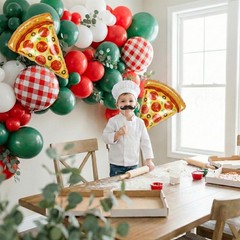 Premium Pizza Party Decorations Kit & Red Dark Green White Latex Balloon arch…