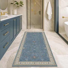 Boho 2×5 Kitchen Rugs Non Slip – Washable Blue 2′ x 5′ (Runner), Dusty