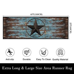 Western Hallway Runner Rug 2×6,Western Barn Texas Star on Old Wooden Plank,Ru…