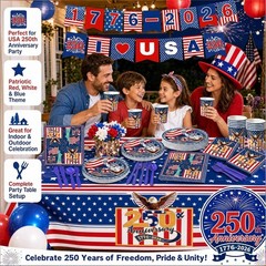 250th Anniversary Party Decorations Set, 87 Pc, Blue, 1776-2026, USA 250