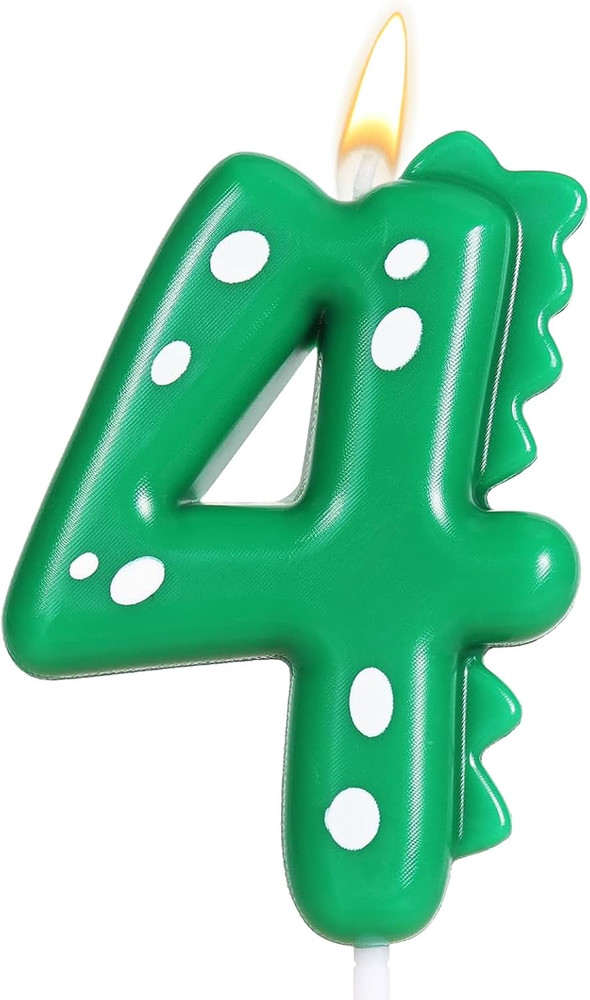 Green Number 4 Dinosaur Candle for Boy Birthday Party Decorations, 4Th Birthday