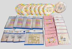 31Pc Pastel Birthday Party Supplies Bundle Plates Napkins Decor Curtains Set